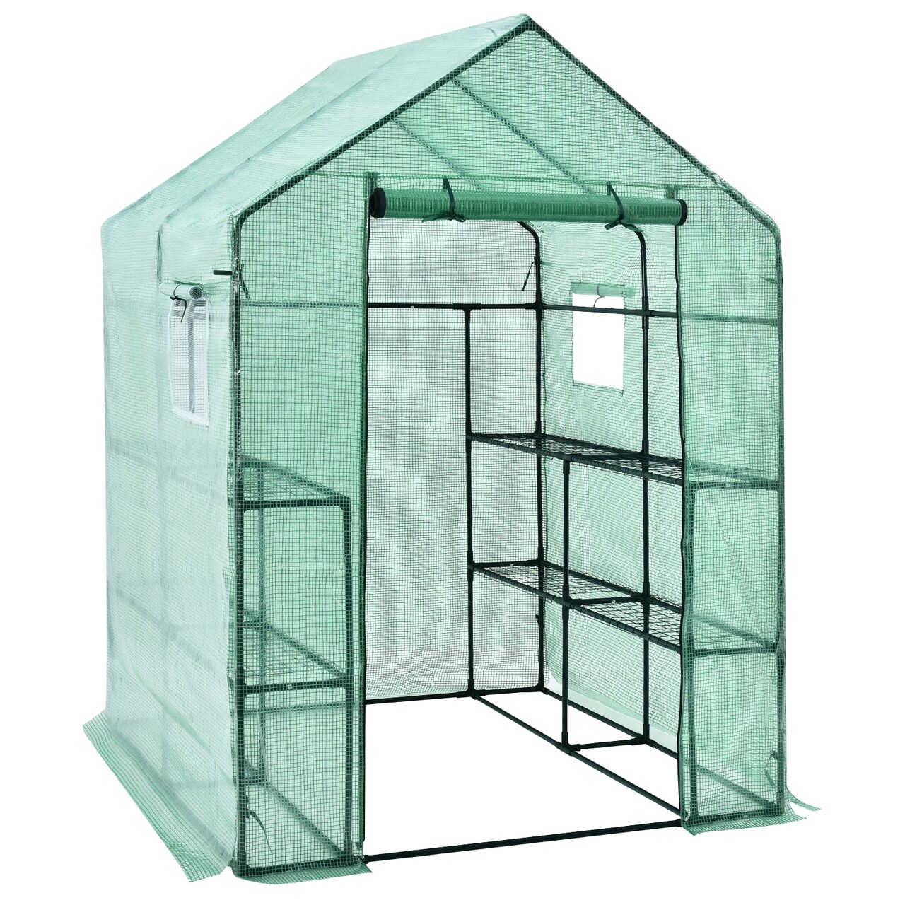 Walk-in Gardening Greenhouse with Observation Windows and Zipper Roll-up Door